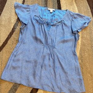 Banana Republic Blue Patterned Flutter Sleeve Blouse